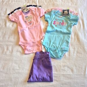 Gerber girls 3-9 months 6 bodysuits and 1 pair of pants NWT